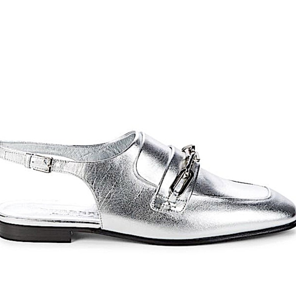 BURBERRY Cheltown Metallic-Leather Slingback Loafers - Picture 9 of 11